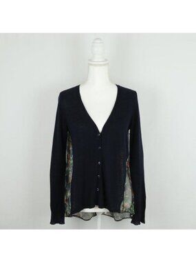 Anthropologie Yellow Bird Women's Small Black Button Up Sheer Back Cardigan